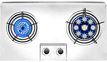IBOWZ Piano Cottura a Gas Fornello a Gas da Incasso da 71 cm, Piano Cottura in Acciaio Inossidabile a 2 fuochi, fornello a Gas a Doppio combustibile GPL/GN, con Protezione Contro la Rottura della