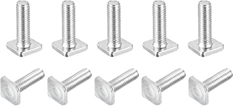 sourcing map Carré Tête Boulon, 10pcs M6 x 20mm Entièrement Filetage Carbone Acier Grade 4.8 Carré Machine Vis