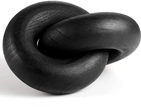 DAZLOR Decoración de cadena de madera, cadena decorativa de 2 eslabones tallada a mano, decoración de nudo de madera bohemia para estantería, escritorio, sala de estar, mesa (color negro)