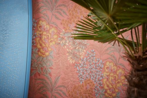Livingwalls Resestilar fibertapet – vilda blommor tapet i rosa och blått – snygg väggtapet för olika rum i 10,05 m x 0,53 m