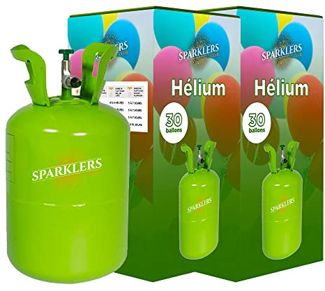 Lot de 2 Bouteilles Gaz Hélium pour 30 Ballons gonflables, x2 Bonbonne de 0,20m3 - Grande Bouteille Jetable, gonflez 60 ballons pour Anniversaire, Mariage et Fête - Livraison 24H - SPARKLERS CLUB®