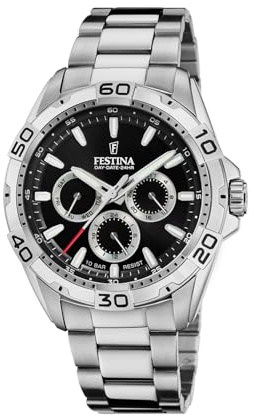 Festina Montre Homme Analogique en Acier Inoxydable 316L Argenté - Mouvement Quartz - Calendrier - Verre Minéral Haute Résistance - Étanche 10 ATM - Multifonction F20623/4