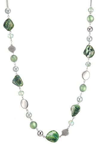 FULU AUTUMN Long Silver Beaded Necklace for Women Chain Necklace with Shell Crystal Pearl Beads Fashion Jewellery Gifts for women(Green)