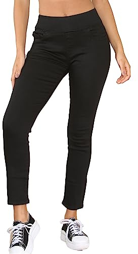 989Zé ENZO Womens Elasticated Waist Jeans Pants Slim Straight Leg Pull On Stretch Denim Trousers Casual Cotton Comfy Jeggings EZL432 Jeans Black 18