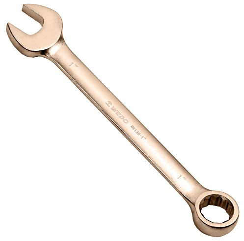 WEDO Llave combinada, en ángul,Ancho de boca 15mm,Llave combinada para sin chispas,Largo 195mm,cobre berilio,antimagnético,Certificados Bam y FM,Certificación GS