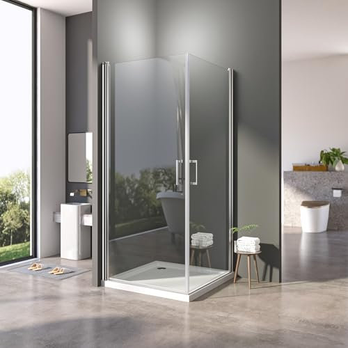 Duschkabine 80x80 cm Duschabtrennung Eckeinstieg mit Doppel Pendeltüren aus 6mm ESG Sicherheitsglas mit Nano-Beschichtung Eckdusche mit Pendeltüren,Höhe 195 cm