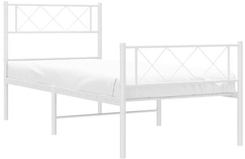 vidaXL Sängram med huvudgavel och fotgavel vit metall 107x203 cm, säng, metallsäng, metall sängram, sängar, metallsängar, metall sängramar, gästsäng