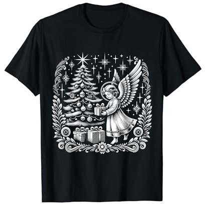 Vintage 1950er Christkind Weihnachtsengel Retro Schwarz & Weiß T-Shirt