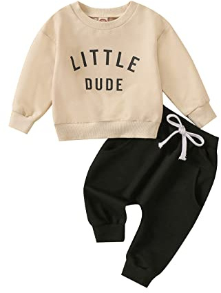 WYSUMMER Baby Boy Set di Vestiti per Bambini con Stampa a Lettere Maglioni Pantaloni Tuta a Maniche Lunghe Maglietta e Pantaloni per Bambini Piccoli