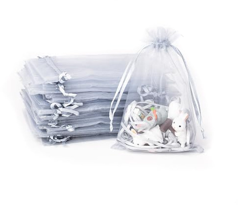 Whakano 40 Stück Bunt Organzasäckchen mit Kordelzug,Organzabeutel,Schmuckbeutel,GeschenkSack,für Hochzeit Geburtstag Süßigkeiten Schmuck Geschenkverpackung Party Mit Schnur,Hellgrau,30x40cm