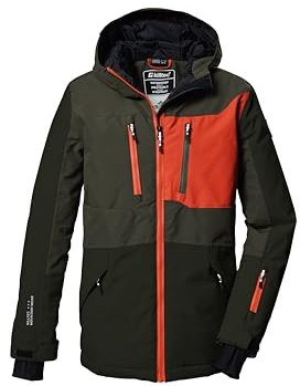 killtec Skidjacka för pojkar, funktionell jacka med huva och snöfall, KSW 397 BYS SKI JCKT, oliv, 140, 42288-000