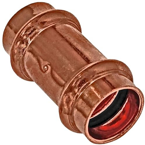 Press Fitting 2415 Muffe Kupplung Verbinder für Kupfer Rohr Außendurchmesser 15 mm i-i 2 Muffen Anschlüsse zum Verpressen V Kontur Trinkwasser geeignet Heizung Sanitär Wasser