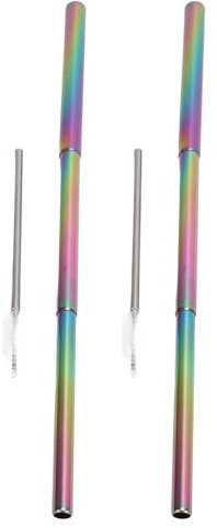 Drfeify Paille Métallique Pliable 2 Pièces, Pailles à Boire Télescopiques Rétractables, Paille Réutilisable avec Brosses de Nettoyage pour Voyage et Maison