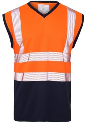 Grunge Wear® Hi Vis Viz Work Utility Sleeveless Round Neck T-Shirt Warning Vest | High Visibility Safety Security Workwear Double Tape Tank Top Plus Size S-XXL