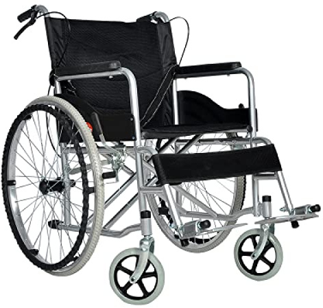 Folding Transport Household Mobile Portable Wheelchair with Full Arms and Leg Rests Lightweight Mobility Aid Transport Chair for The Elderly Handicapped (Black)