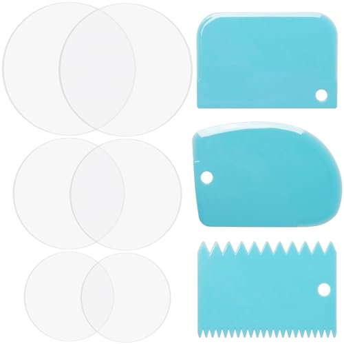 Sxutop 9 Piezas Base para Tartas Platos para Tartas de Acrilico Tabla para Tartas Transparente Redondas para Tartas con 3 Rascadores para Decoración Pintura DIY (10cm+14.5cm+20cm)