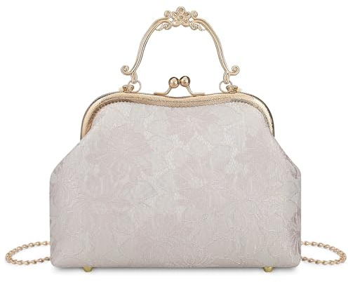 Women's Pearl Evening Handbag Floral Beaded Clutch Lace Cross-body Bag Pink | Elegant Lace Design, Pearl And Floral Beading, Suitable For Wedding, Bridal, Prom, Parties