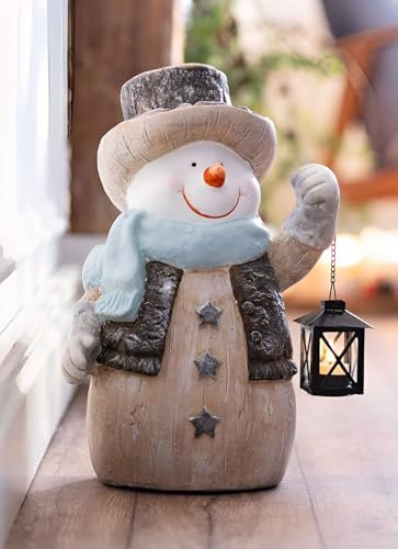 Dekoleidenschaft Dekofigur Schneemann mit Metall-Laterne für 1 Teelicht, 42 cm hoch, Weihnachtsdeko, Weihnachtsfigur, Teelichthalter