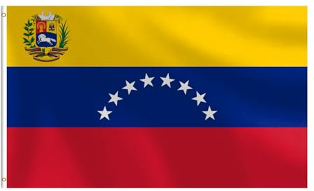 Bandera de Venezuela de 3 x 5 pies, bandera venezolana resistente de doble costura, color vivo, a prueba de decoloración, decoración al aire libre con ojales de latón (Venezuela)
