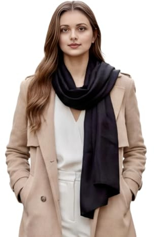 La Ferani Écharpe Femme en Soie 100% Soie Foulard Uni Couleur Blanc Noir 180x90cm Couleur Unie pour Costume Occasions Formelles Stola Style Business Cadeau pour Elle, Noir , 180x90