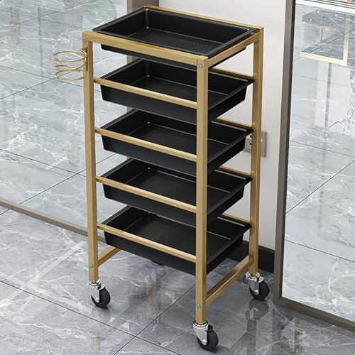 Friseurwagen Rollwagen Kosmetikwagen mit Rollen Friseur Wagen Tattoo Wagen Trolley Aufbewahrungswagen Cart(Gold)
