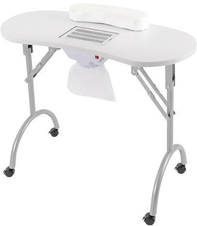 Maniküretisch mit Absaugung, Faltbar Nageltisch Maniküre Tisch Mobiler Tragbaresmanikürtisch Mobilesmanikürtisch mit Rollen, Handkissen, Staubbeutel, Tragetasche, 20 KG - 90 x 40 x 73 cm