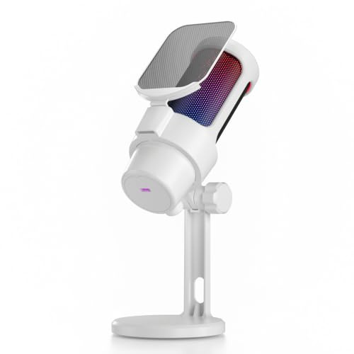 Microfono da Gioco USB,Microfono per Computer,Microfono USB Rgb,Kit Microfono Illuminazione Rgb con Treppiede Cardioide per Riunioni di Gioco,Registrazione Audio in Streaming (Bianco)