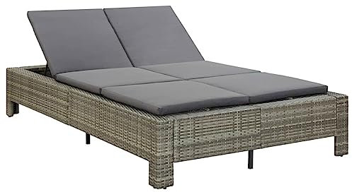 Xichuzi 2-Personen-Sonnenliege mit Auflage Grau Poly Rattan, Gartenliege, Liegestuhl, Sonnenstuhl, Sonneninsel Outdoor, Liegen, Gartenmöbel, Bäderliege, Relaxliege - 46240