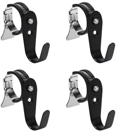 PARFCO 4 Piezas Ganchos para Colgar, Diseño Abrazadera Gancho Multifuncional, Diámetro Ajustable 21-38 mm, Negro Metal Gancho Revestido, Rotación de 360°, para Tubos Acero y Bicicletas