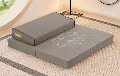 MGEMJMJ Großes Meditationskissen, Quadratische, Handgefertigte Meditationsmatte, Tragbares, Faltbares Bodenkissen, Yoga-Kissen Aus Kokosfaser-leinen Für Den Auße(Size:70x70cm(28x28inch),Color:Gray-1)