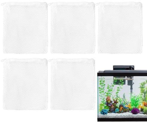 Tuxxjzm Lot de 5 sacs filtrants en maille fine pour aquarium - Accessoire de purification d'eau douce et d'eau salée - Fermeture éclair pour zéolite, tourbe