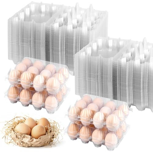 ZHIGLMYD 100 Pack 12 Count Plastic Egg Cartons - Bulk Cheap Clear Reusable Egg Containers for Chicken Eggs, Dozen Egg Storage Solutions.