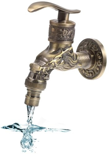 Garten Wasserhahn, Waschmaschine Wasserhahn, Antiquitäten Wand mit Drachenmuster, 1/2 Zoll, Antik Messing Rost-und Frostsicher, Für Wie Das Bad Und Die Küche