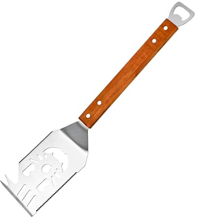 Rzspher 7 in 1 Grillspachtel,Grillbesteck mit Holzgriff,41.5cm Grillspachtel Edelstahl,Grillzubehör,Multifunktion Grillbesteck,Grill Geschenke für Männer,Messer Gabel,Säge,Flaschenöffner