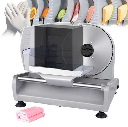 QUSYZD Rebanadora eléctrica de fiambres de Acero Inoxidable | Picadora de Carne Comercial y cortadora de Queso | Rebanadora de Verduras y cortadora de Pan para jamón, Pan, Salchichas y Frutas,
