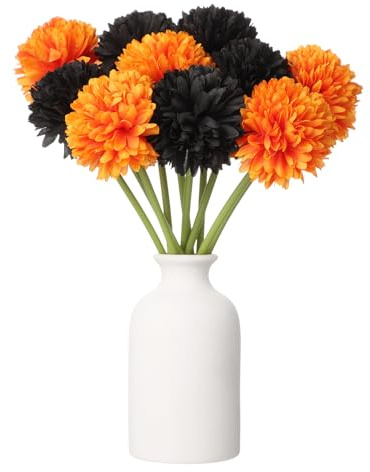 sourcing map Künstliche Chrysanthemen-Kugelblumen, künstliche Chrysanthemen, Blumenstrauß, Seide, künstliche Mama-Blume für Zuhause, Garten, Hochzeit, Party, Dekoration, Orange/Schwarz, 10 Stück