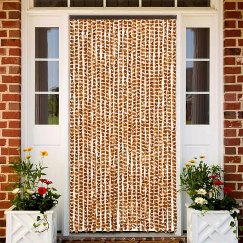 Fasba Insektenschutz Vorhang Fliegengitter Fliegenvorhang Türvorhang Flauschvorhang Fliegenschutz Balkontür Wohnzimmer Wohnwagen Ocker und Weiß 100x230 cm Chenille