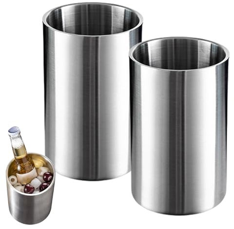 Pasdrucn Enfriador de vino de acero inoxidable de 1,6 L, alto, manguito para botellas de cerveza, cuenco de champán, enfriador de champán, cuenco de acero inoxidable, cubo de hielo aislado para