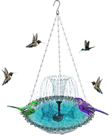 Vasca per uccelli all'aperto - Fontana per uccelli a conduzione solare - Mangiatoia sospesa Bagno per Kolibri Giardino Attira la selvaggina Balcone all'aperto