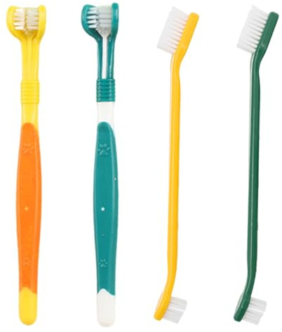 WUSJCOF Set de 4 cepillos de dientes para perros, con 2 cepillos de doble y triple cabezal, ideal para la higiene bucal de mascotas pequeñas, medianas y grandes.