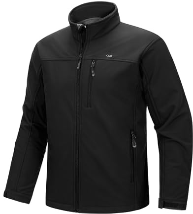 33,000ft Mens Waterproof Softshell Jackets Fleece Lining Outdoor Jackets | 5 Zippered Pocket, Windproof, Warm, Breathable, Functional, Stand Collar, for Work Hiking Walking Outdoor
