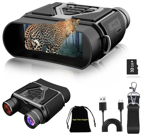 Prismaticos Vision Nocturna Tarjeta de 32 GB Binoculares Visión Nocturna con Cámara Ideal para Camping, Caza y Observaciones Visores Nocturnos Caza Excelente Regalo para Hombres（Negro）