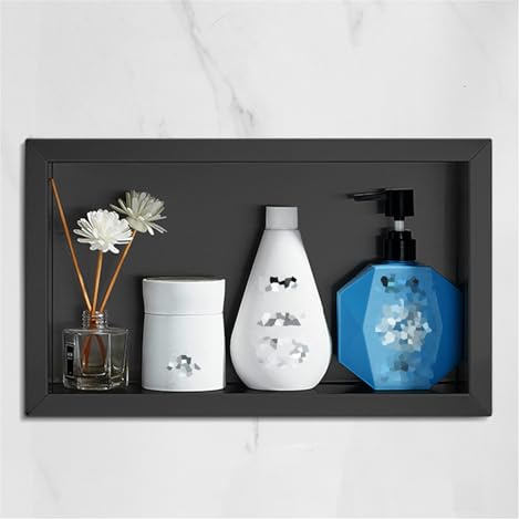 Schwarze Edelstahl-Dusche – wasserdichtes, eingebettetes Nischenregal für Shampoo und Toilettenartikel, ideal für Badezimmer, Wohnzimmer und Schlafzimmer, 23,5 x 35 x 8 cm