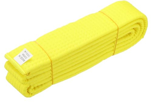 YELARXI Karate Belt, Martial Arts Ranking Belts Solid Cotton Double-Layered Core Long Soft Uniform Training Equipment Fitting for (Taekwondo/Karate/Judo/BJJ/Competition) 5.2 ft & Yellow