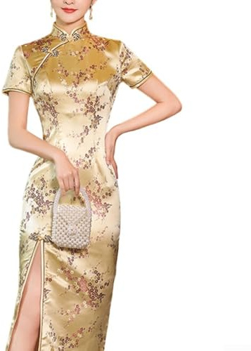 Robe longue traditionnelle chinoise Cheongsam pour femme, élégante fleur de prunier imprimé Qipao, style chinois, robe longue pour le printemps, l'été, les loisirs, les fêtes