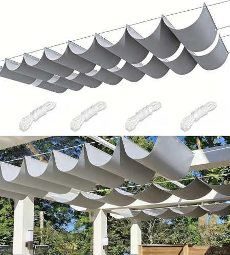 Einziehbares Sonnensegel Verstellbar Welle Markisenstoff Sonnenschutz Wasserdicht Wellenmarkise Outdoor Balkon Pergola UV-Beständig Segeltuch Markise für Terrasse Garten 1.5x4M Hellgrau
