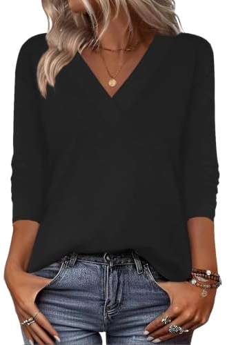 Zeagoo Women's Long Sleeve Top V Neck Casual Ladies Tops Print T Shirts | Tunic Top for Women UK｜Autumn Winter T Shirts｜Leopard Print Blouses｜Floral Ladies Tops｜Loose Fit Flattering Tops｜S-3XL