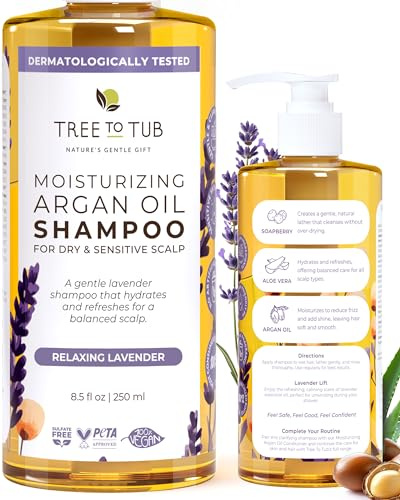 Tree To Tub Lavender Dry Hair Shampoo for Sensitive Scalp - Gentle Hydrating Dry Scalp Shampoo for Women & Men, Moisturizing Sulfate Free Shampoo w/Organic Argan Oil, Chamomile, All Natural Aloe Vera