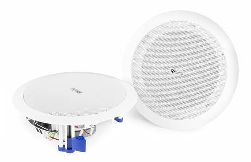 Power Dynamics CSBT65 Juego de Altavoces Bluetooth para Techo, 160 W, Altavoz de 2 vías para Techo y Pared, Amplificador Digital Integrado, Ideal para oficinas, Cine en casa, Sala de Estar, Blanco