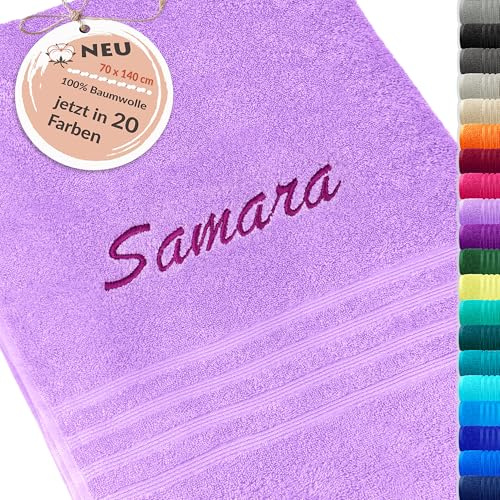 Lashuma Duschhandtuch 70x140 mit Namen, Handtuch Lila - Flieder, Frottee Serie: London